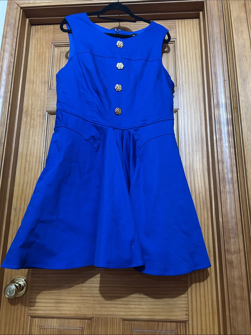 Kensie Royal Blue Sleeveless Fit-and-Flare Dress with Decorative Buttons